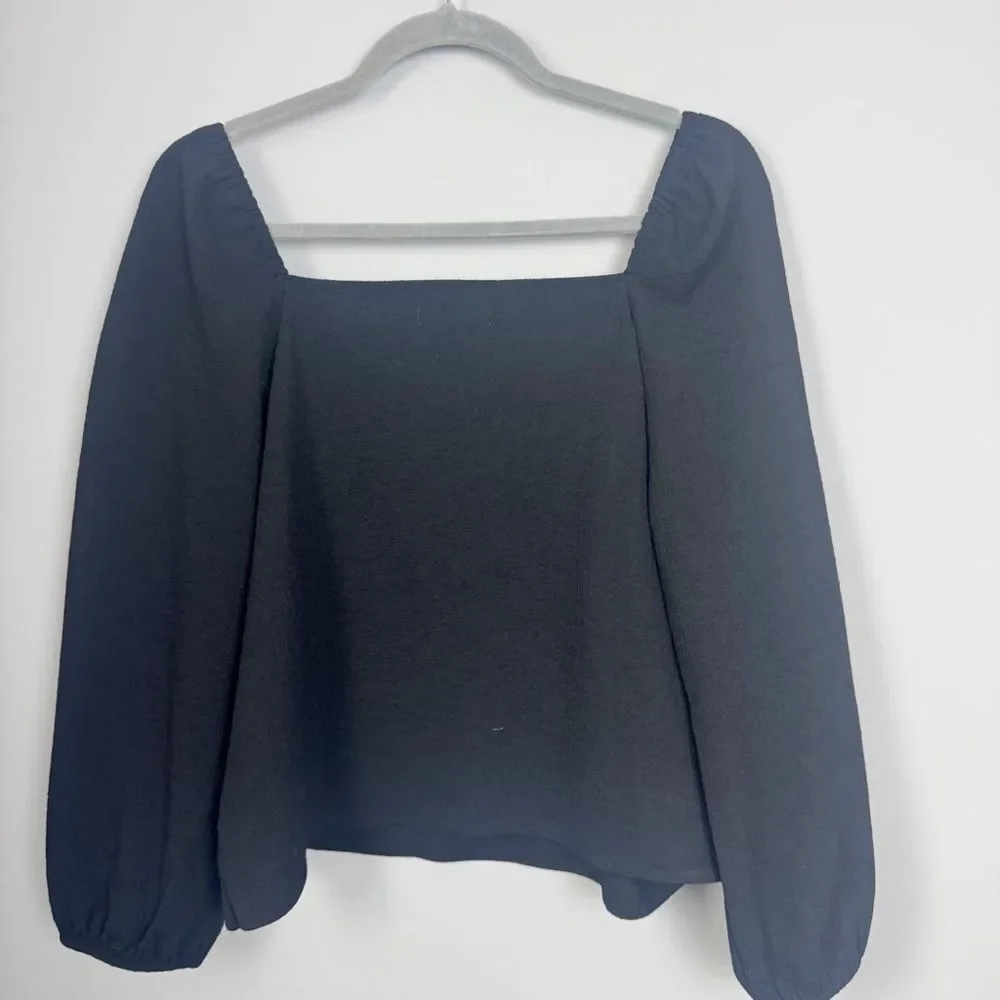 MADEWELL | NEW Black Crepe Square Neck Puff Sleeve Top Women’s Size Medium